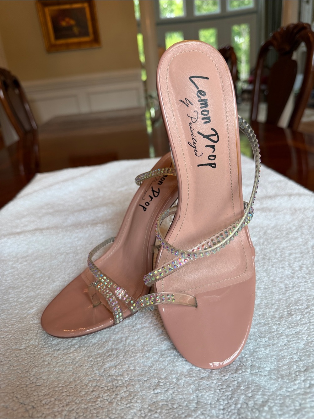 Lemon Drop by Privileged Blush Rhinestone Strappy Heels